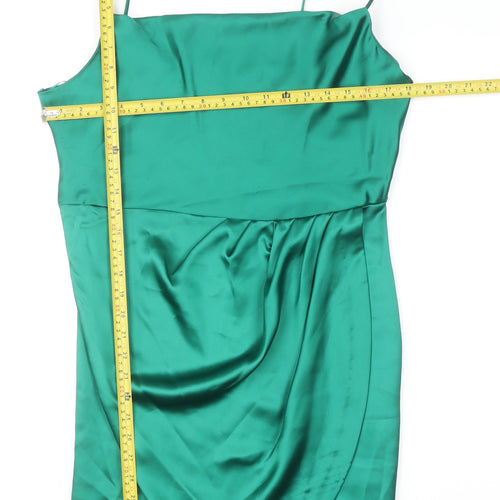 Zara Women Green Short Satin Slip Dress Size 16