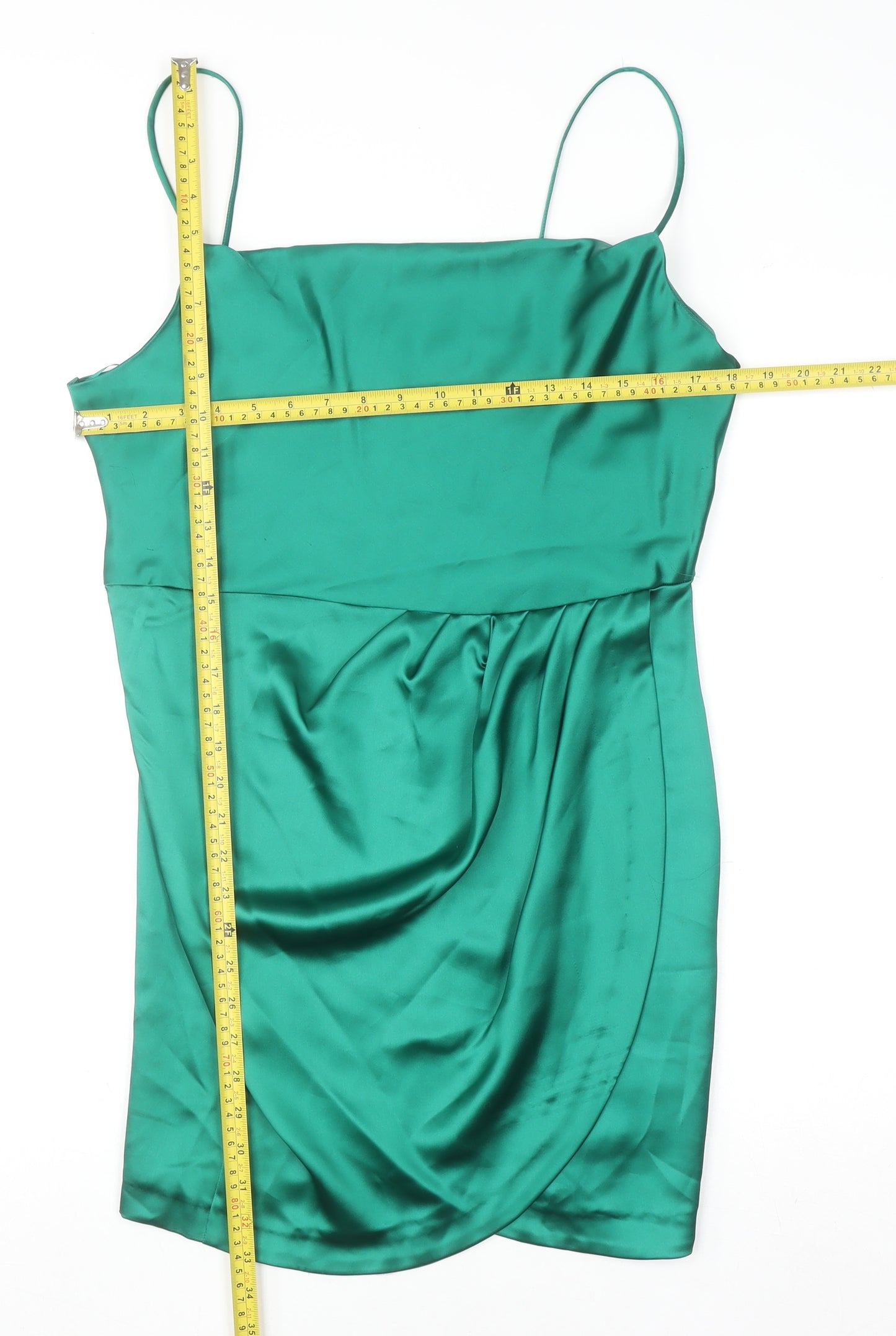Zara Women Green Short Satin Slip Dress Size 16