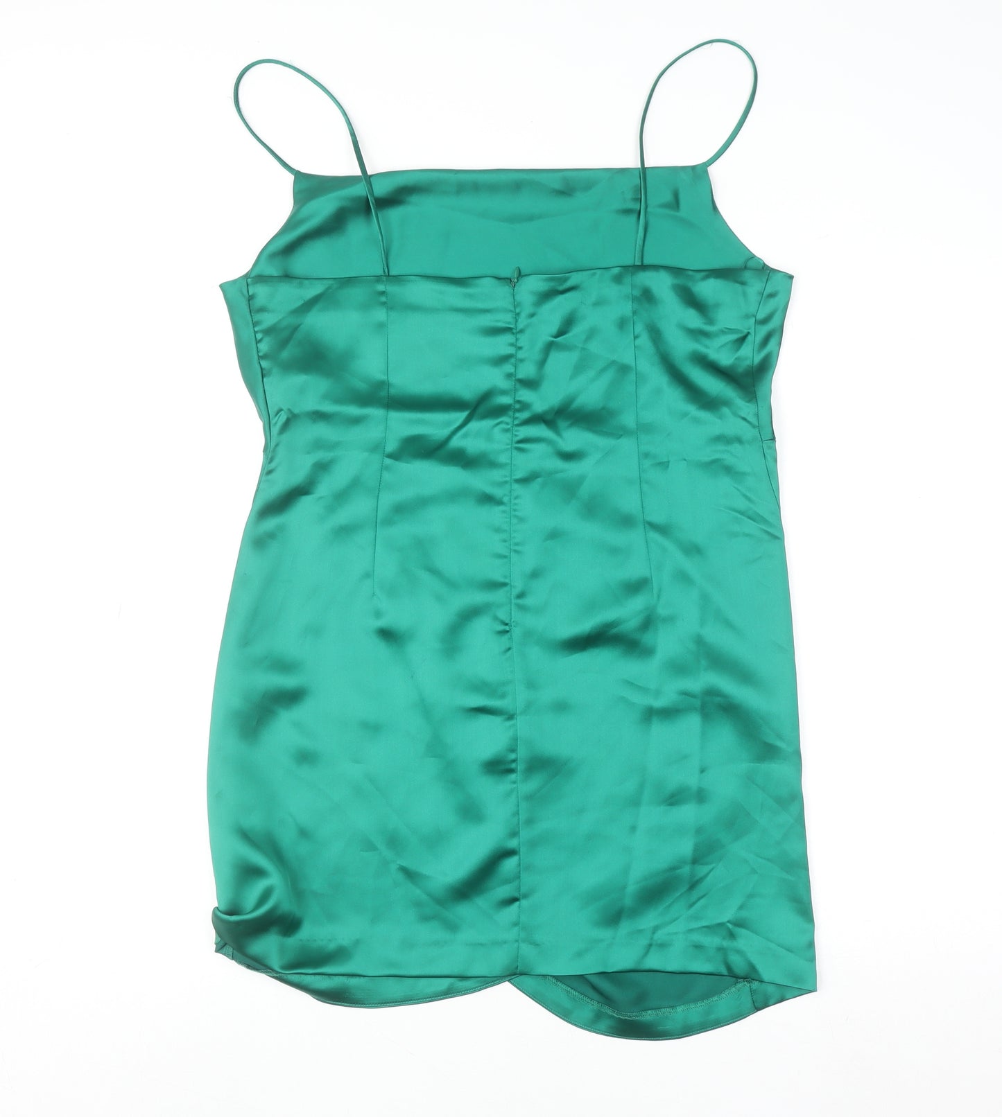 Zara Women Green Short Satin Slip Dress Size 16
