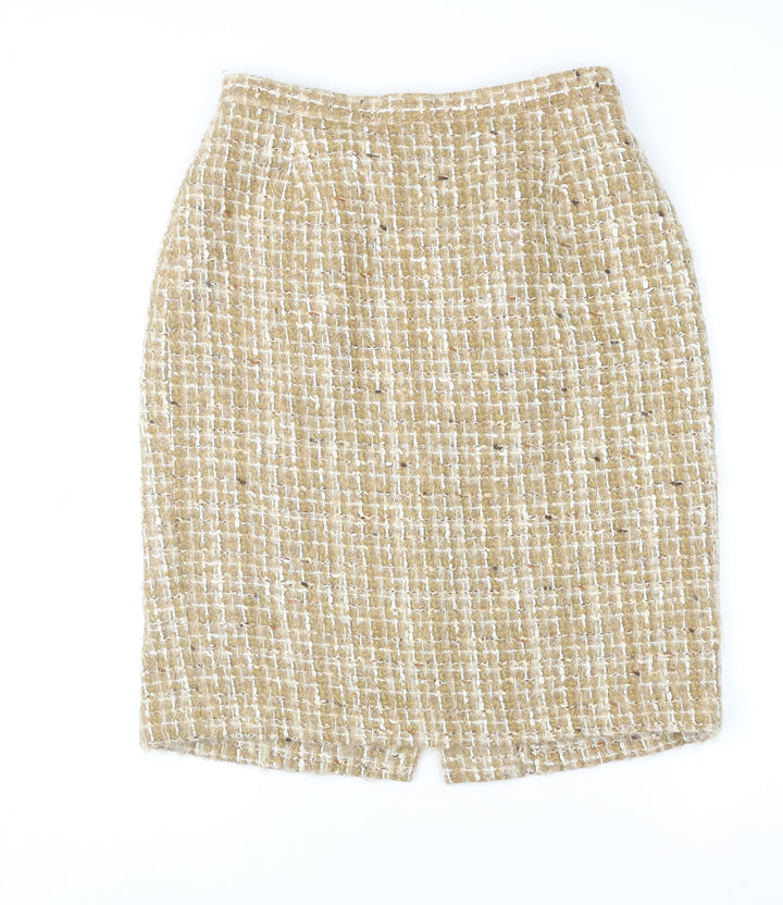 Alexon Women Beige Tweed Wool Pencil Skirt Size 14 Vintage