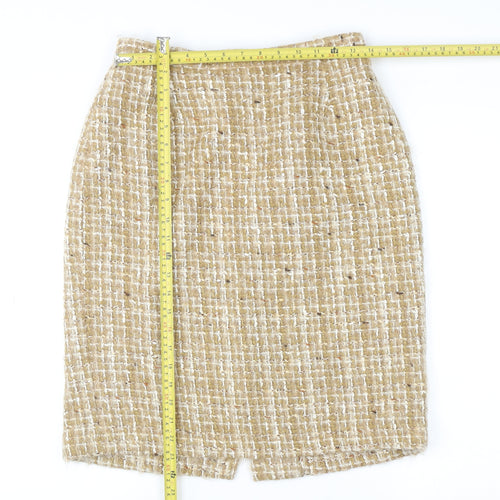 Alexon Women Beige Tweed Wool Pencil Skirt Size 14 Vintage