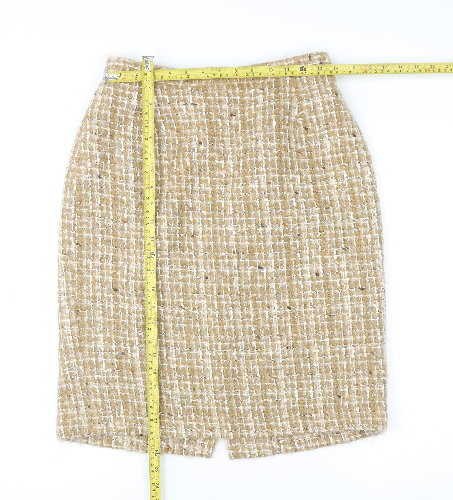 Alexon Women Beige Tweed Wool Pencil Skirt Size 14 Vintage