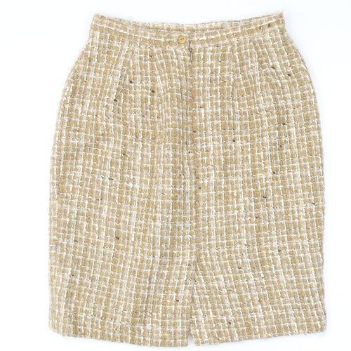 Alexon Women Beige Tweed Wool Pencil Skirt Size 14 Vintage