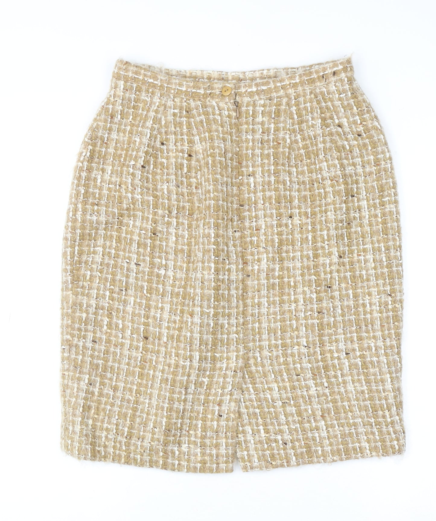 Alexon Women Beige Tweed Wool Pencil Skirt Size 14 Vintage