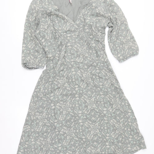 White Stuff Women Grey Floral Cotton A-Line Knee Dress Size 12