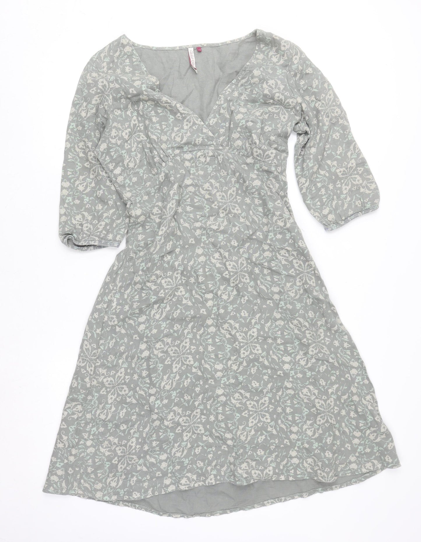 White Stuff Women Grey Floral Cotton A-Line Knee Dress Size 12