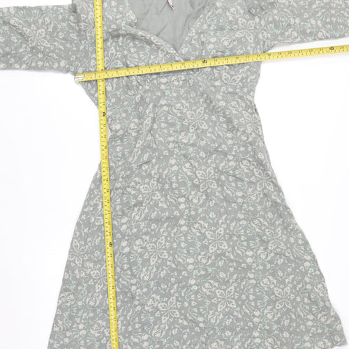 White Stuff Women Grey Floral Cotton A-Line Knee Dress Size 12