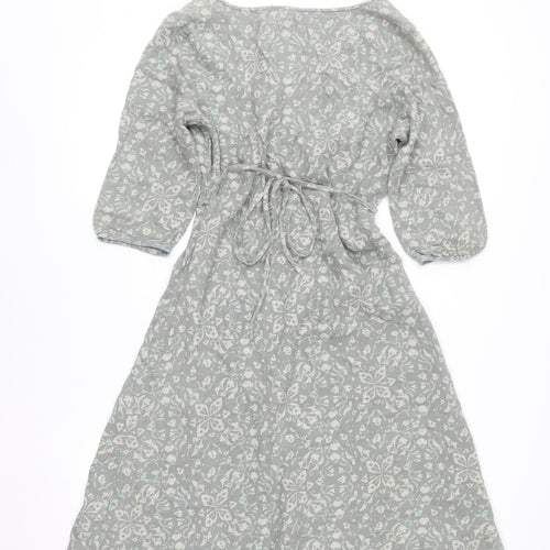 White Stuff Women Grey Floral Cotton A-Line Knee Dress Size 12