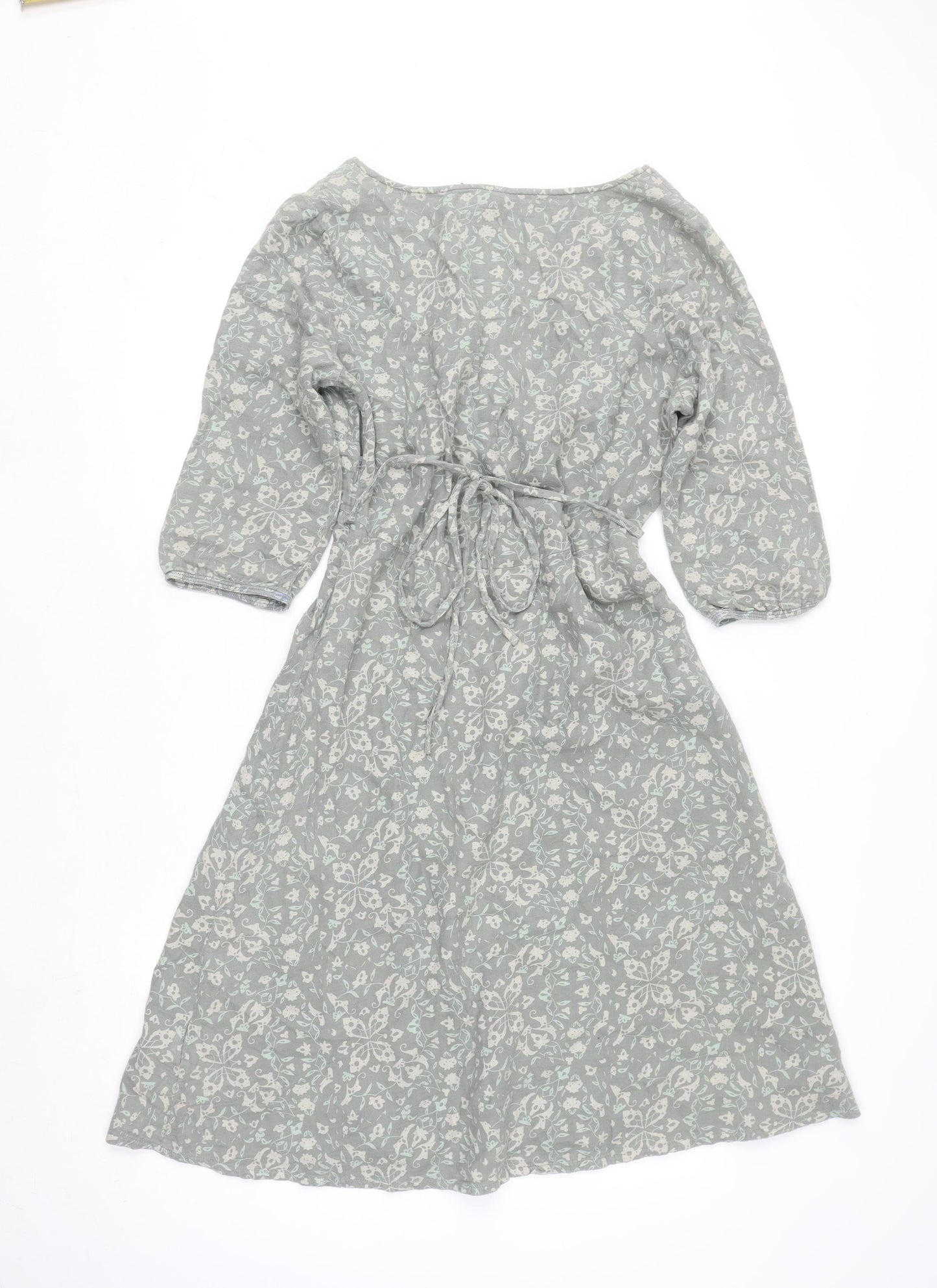 White Stuff Women Grey Floral Cotton A-Line Knee Dress Size 12