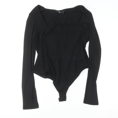 ASOS Design Women Black Size 14 Long Sleeve Bodysuit Jumpsuit
