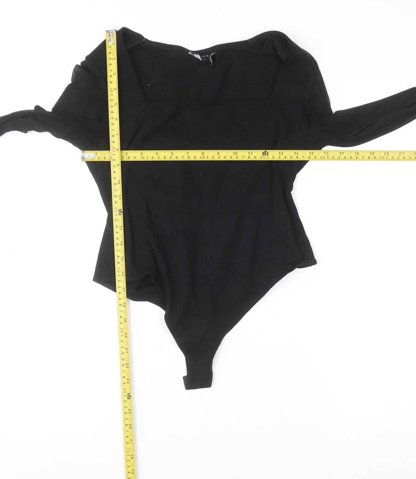 ASOS Design Women Black Size 14 Long Sleeve Bodysuit Jumpsuit