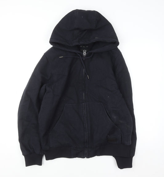 Original Denim Men's Black Hooded Cotton Full Zip Jacket Size L