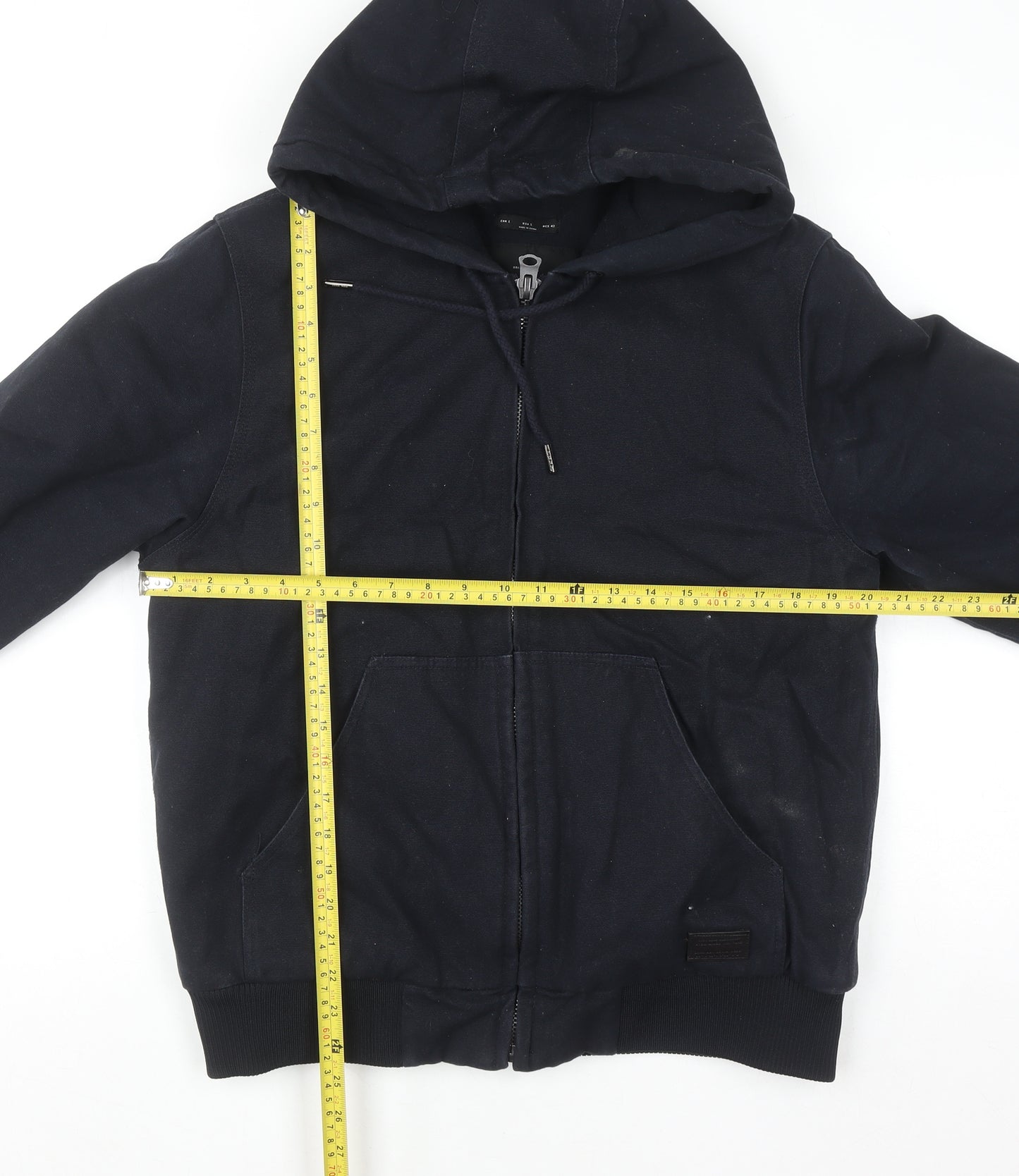 Original Denim Men's Black Hooded Cotton Full Zip Jacket Size L