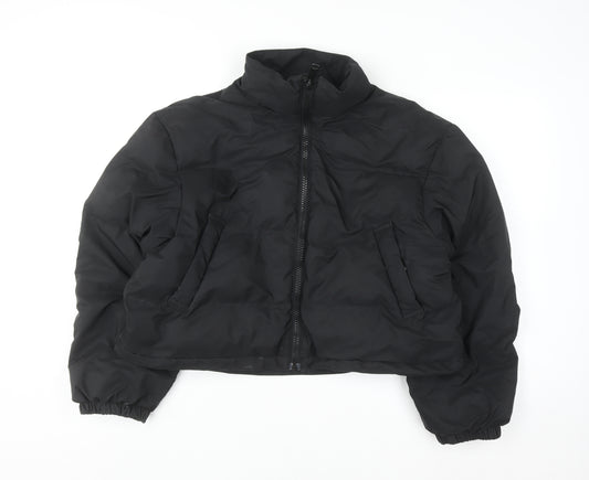 Weekday Women Black Cropped Puffer Jacket Size S Polyester Winter Warm