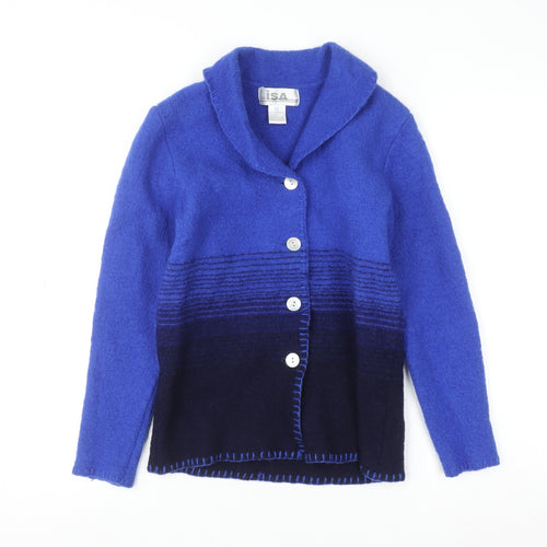 Lisa International Women's Blue Wool Collared Cardigan Size S