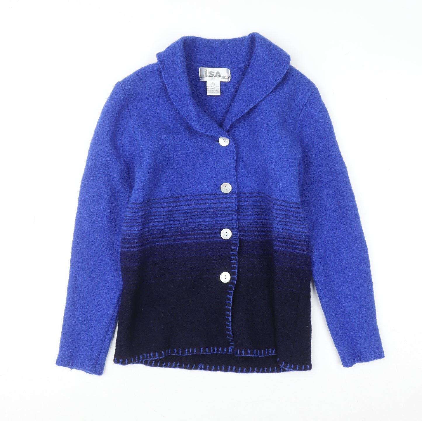 Lisa International Women's Blue Wool Collared Cardigan Size S