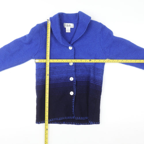 Lisa International Women's Blue Wool Collared Cardigan Size S