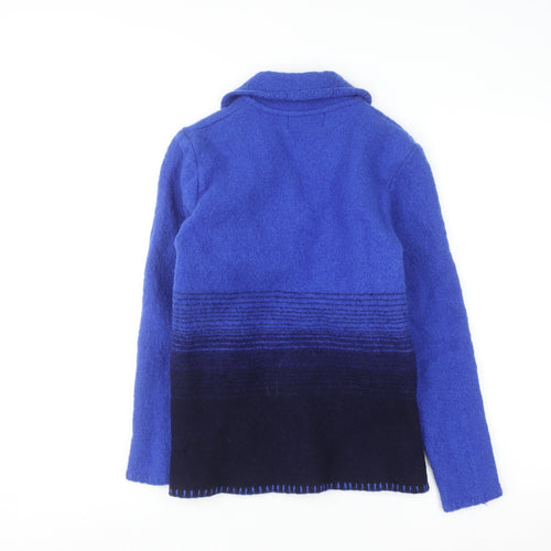 Lisa International Women's Blue Wool Collared Cardigan Size S