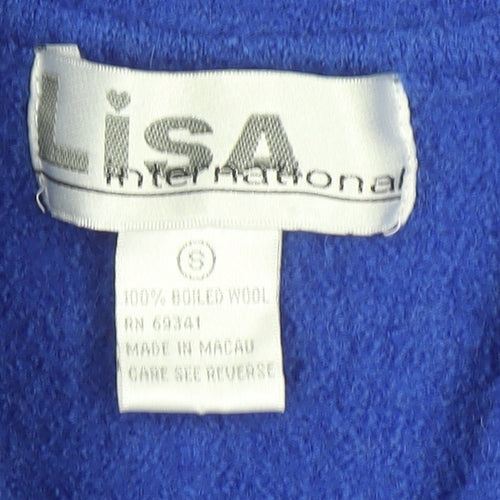 Lisa International Women's Blue Wool Collared Cardigan Size S