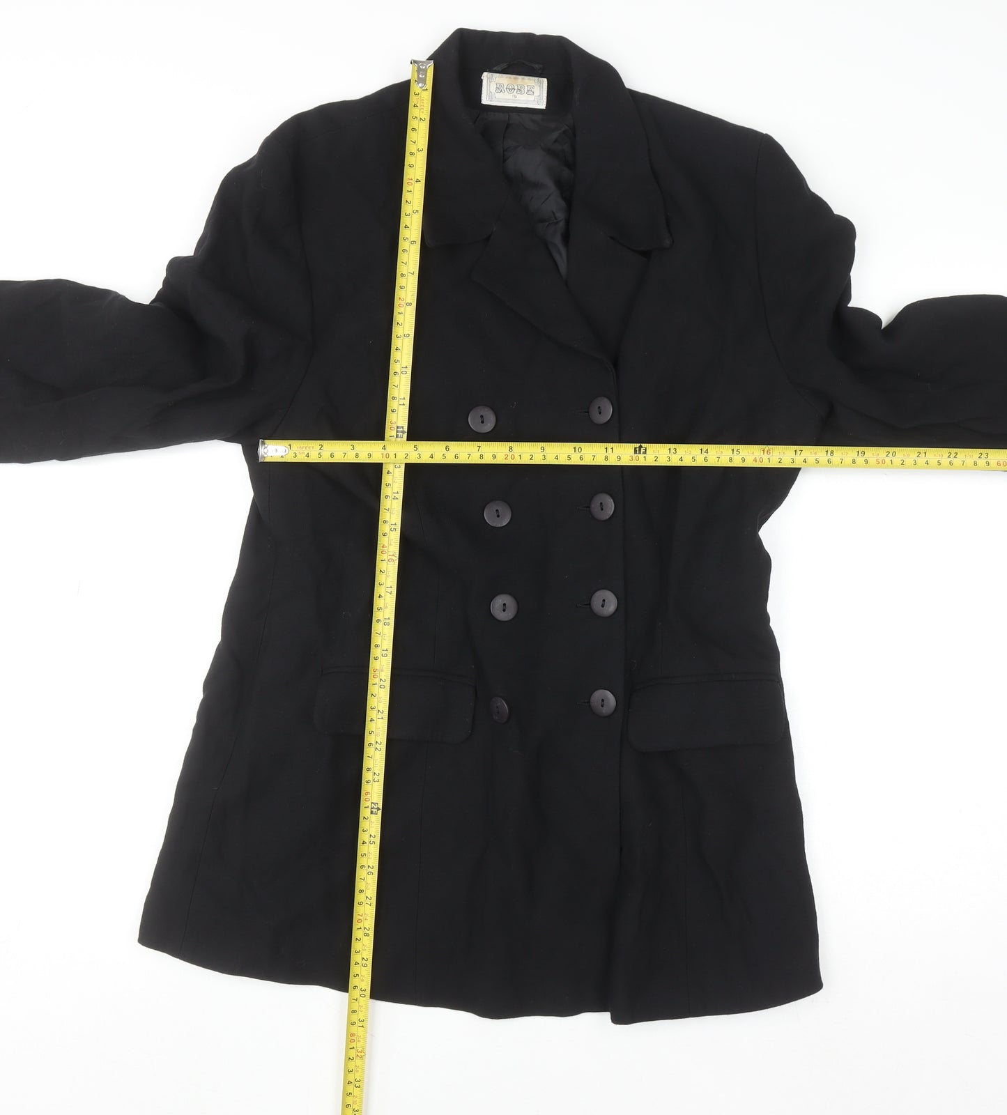 Robe Women's Black Double-Breasted Suit Jacket Size 16 Polyester Blend