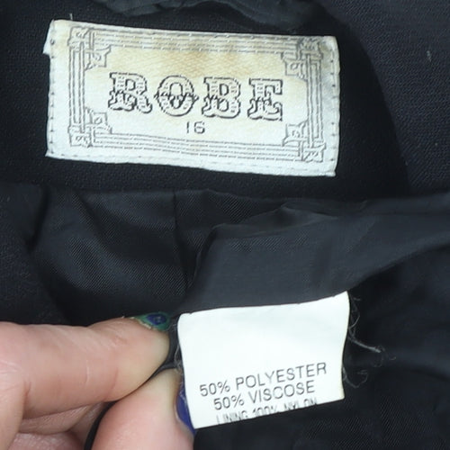 Robe Women's Black Double-Breasted Suit Jacket Size 16 Polyester Blend