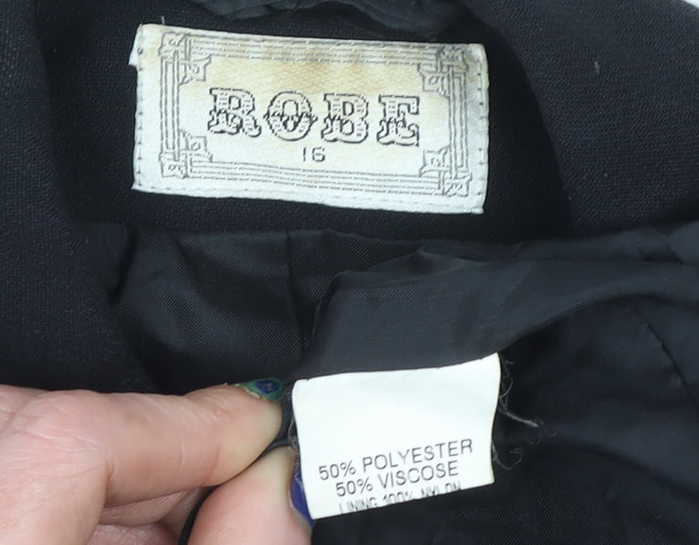 Robe Women's Black Double-Breasted Suit Jacket Size 16 Polyester Blend