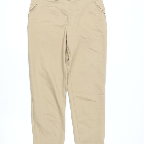 Topshop Women Beige Chino Tapered Trousers Size 10 Stretch Comfort
