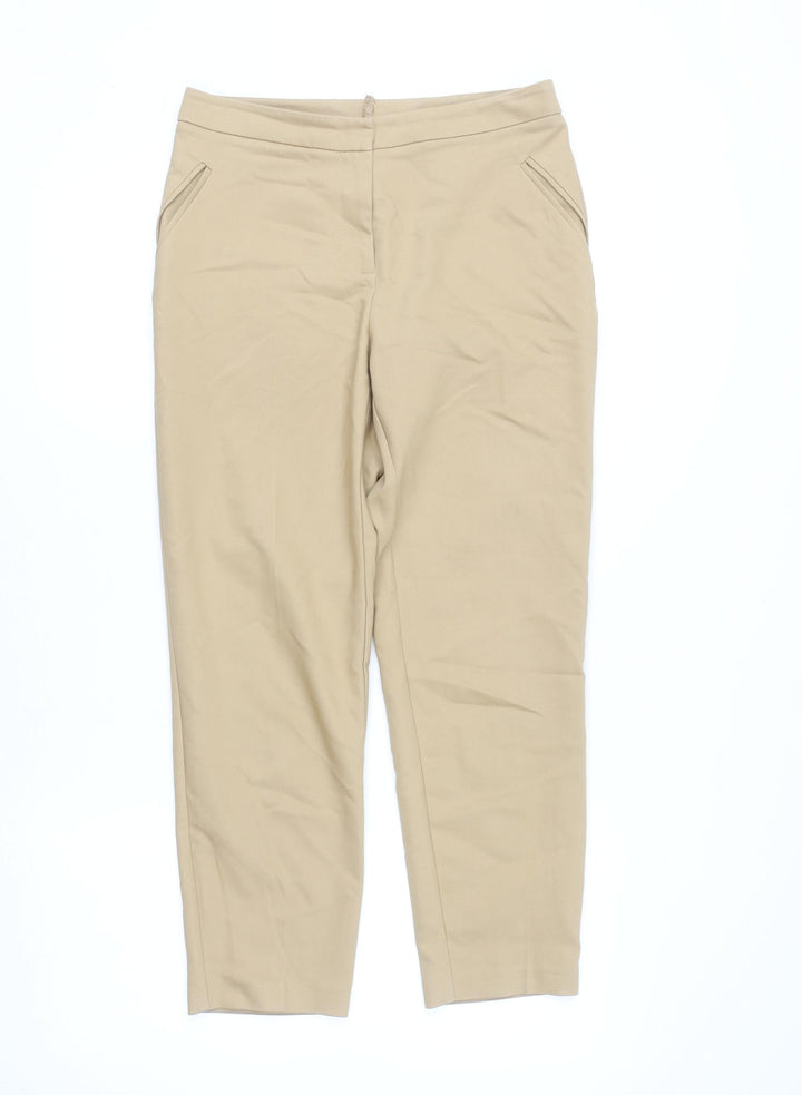 Topshop Women Beige Chino Tapered Trousers Size 10 Stretch Comfort