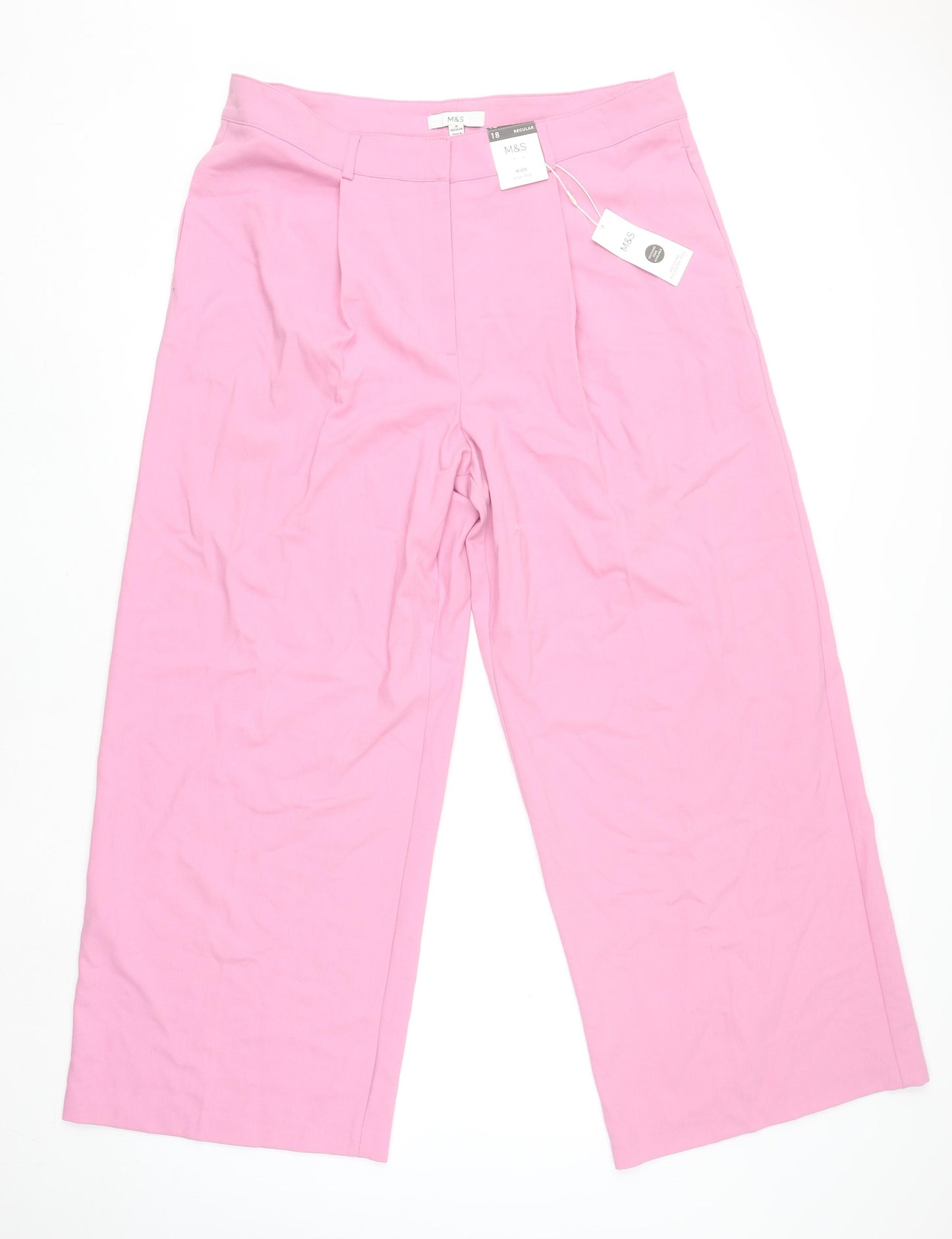 Marks and Spencer Women Pink Wide-Leg Trousers Size 18 Regular