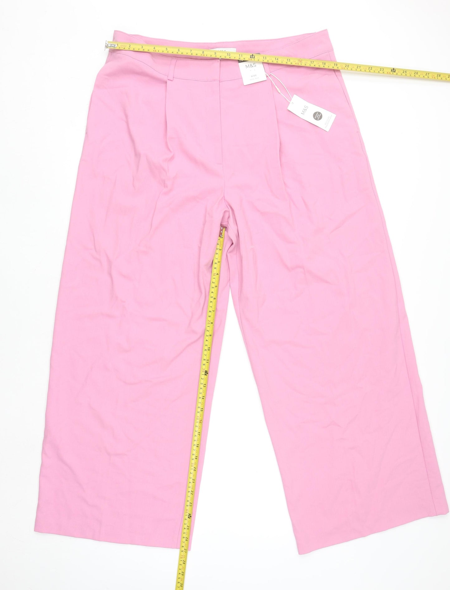 Marks and Spencer Women Pink Wide-Leg Trousers Size 18 Regular