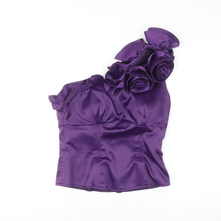 Unique Boutique Women's Purple Satin One Shoulder Ruffle Blouse Size 2