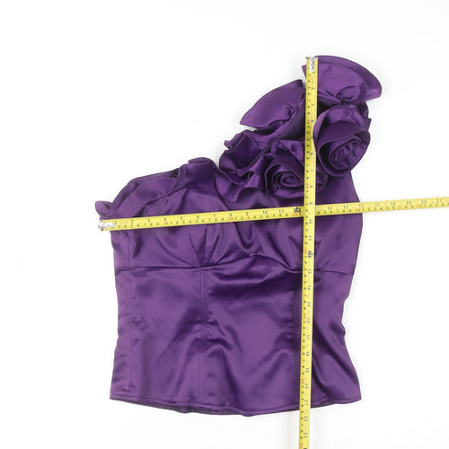 Unique Boutique Women's Purple Satin One Shoulder Ruffle Blouse Size 2