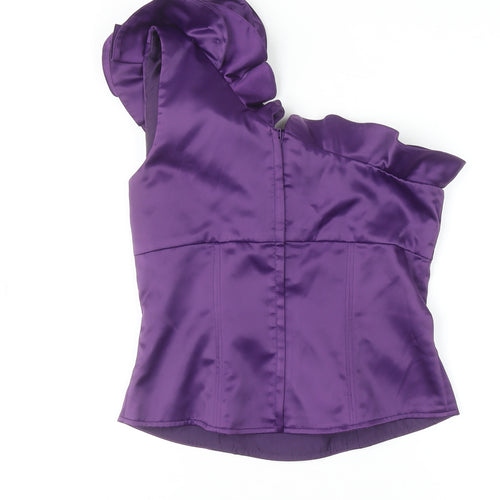Unique Boutique Women's Purple Satin One Shoulder Ruffle Blouse Size 2