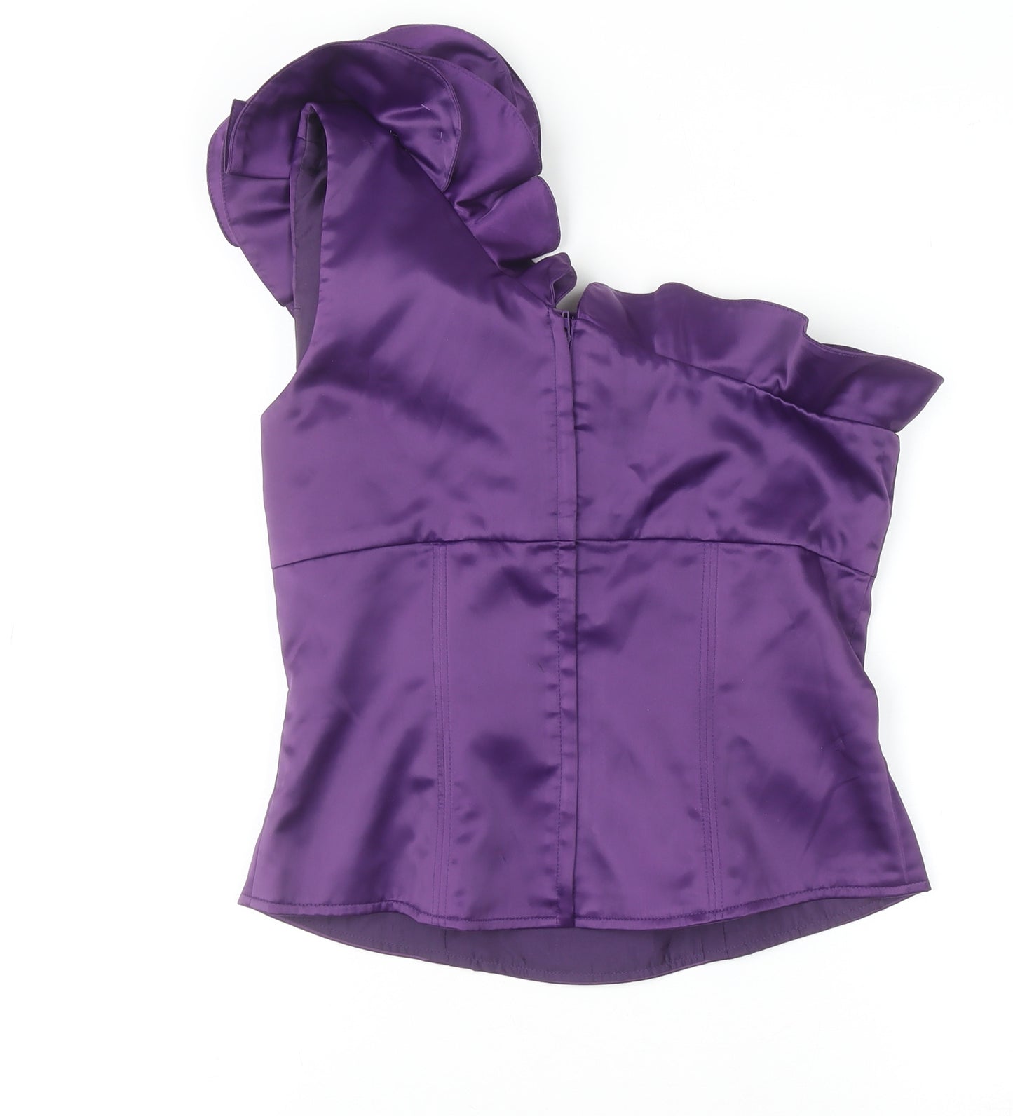 Unique Boutique Women's Purple Satin One Shoulder Ruffle Blouse Size 2