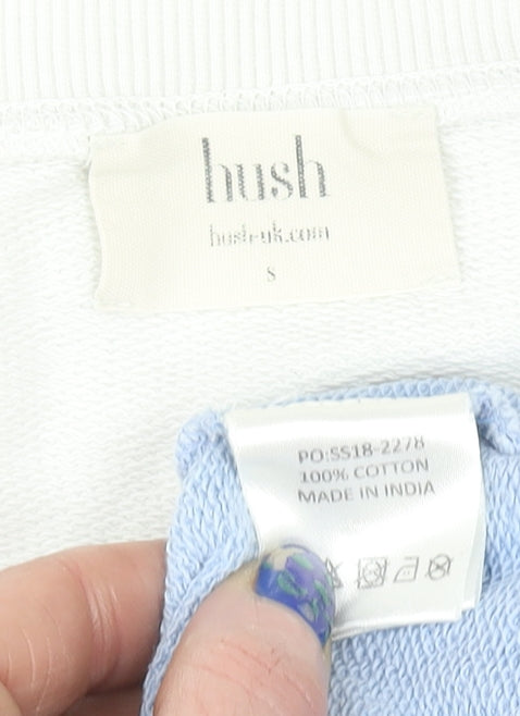 Hush Womens Blue White Dip Dye Cotton Pullover Sweatshirt Size S