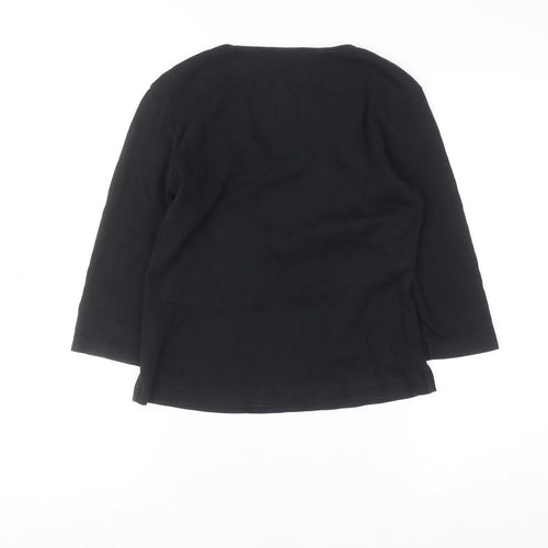 Mexx Womens Black V-Neck Sequin Floral Cotton Top M 3/4 Sleeve