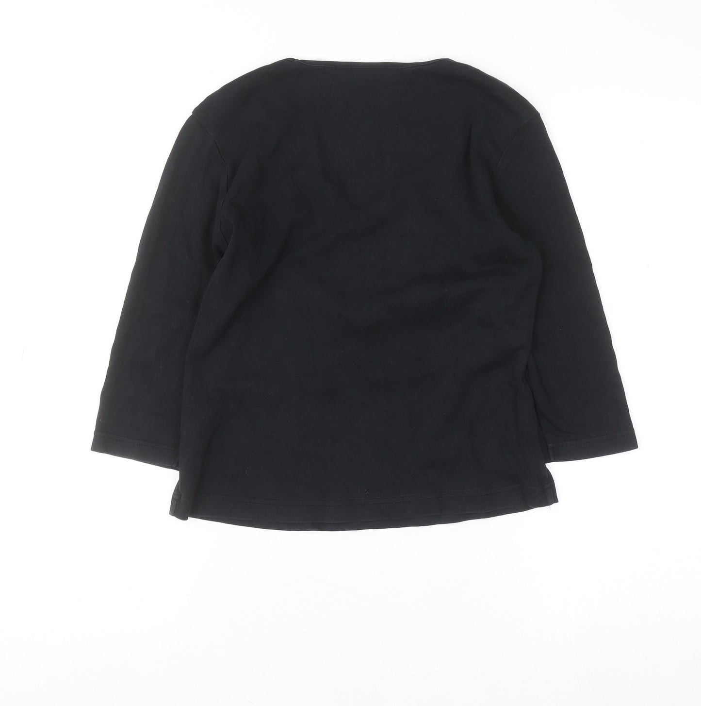 Mexx Womens Black V-Neck Sequin Floral Cotton Top M 3/4 Sleeve