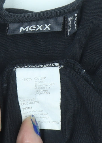 Mexx Womens Black V-Neck Sequin Floral Cotton Top M 3/4 Sleeve