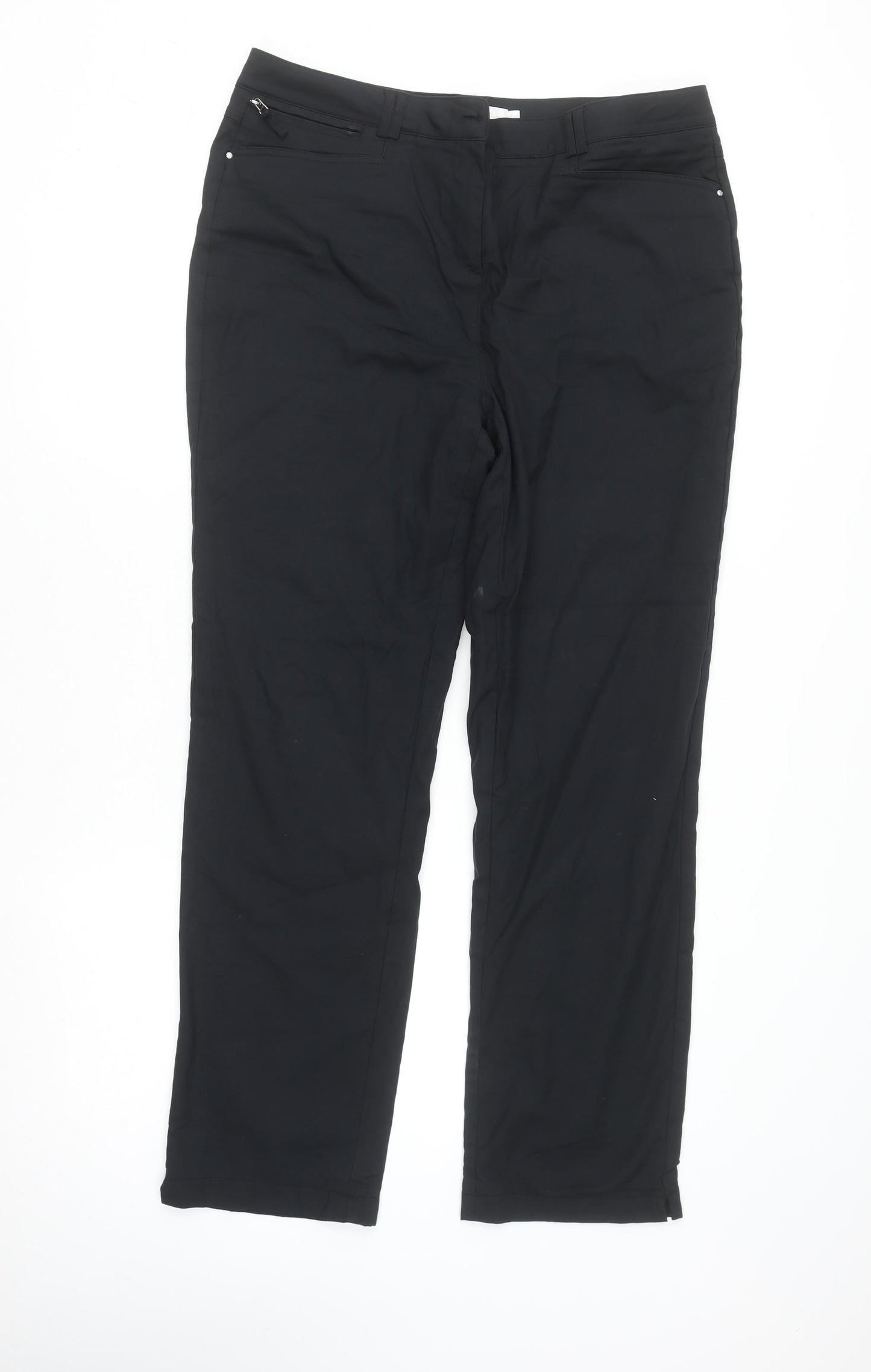 Pink Collection Women's Black Stretch Cotton Straight Trousers Size 14
