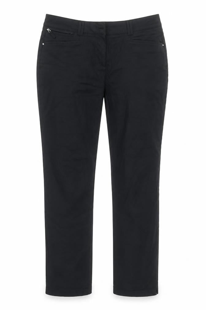 Pink Collection Women's Black Stretch Cotton Straight Trousers Size 14