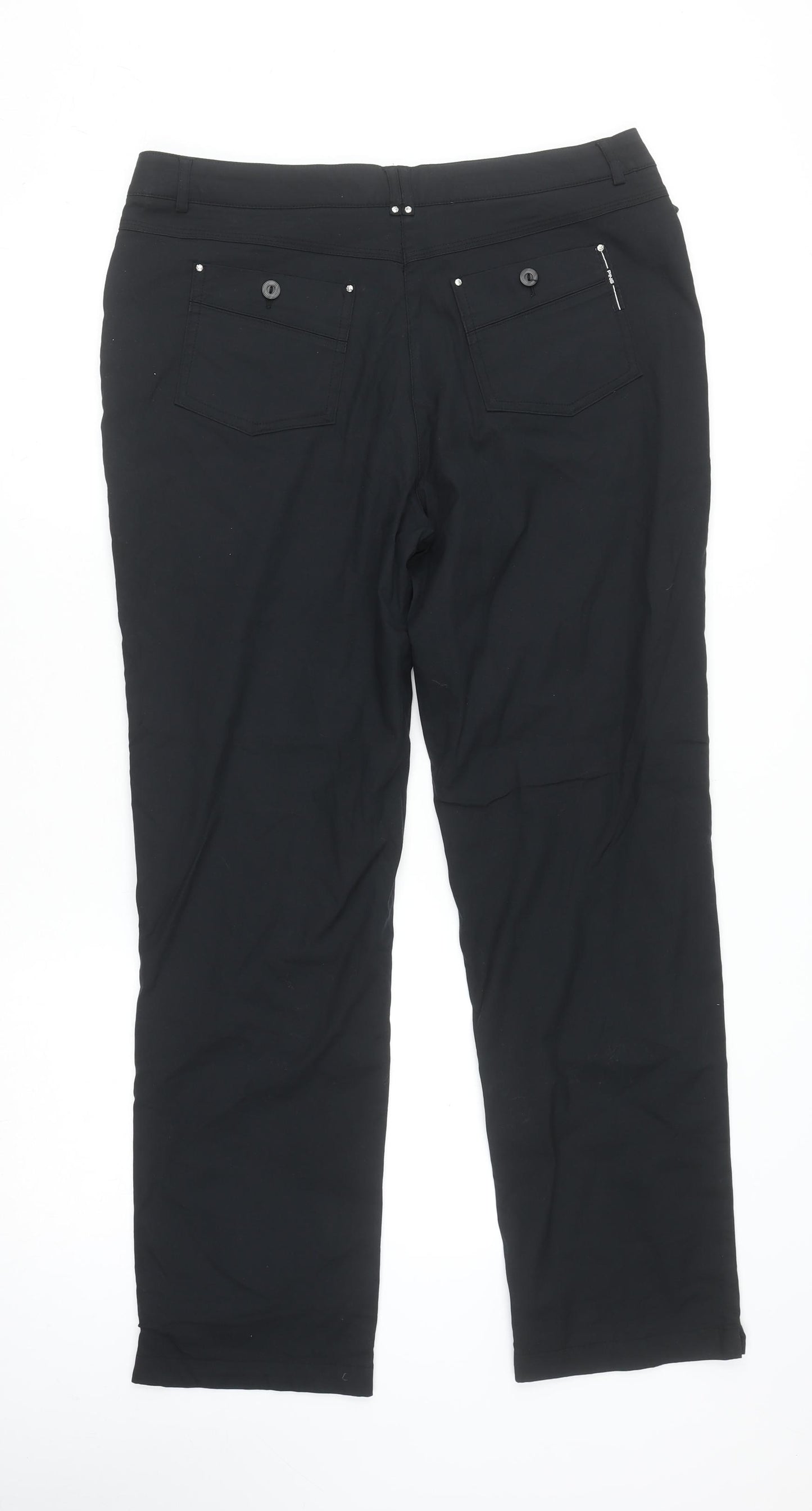 Pink Collection Women's Black Stretch Cotton Straight Trousers Size 14