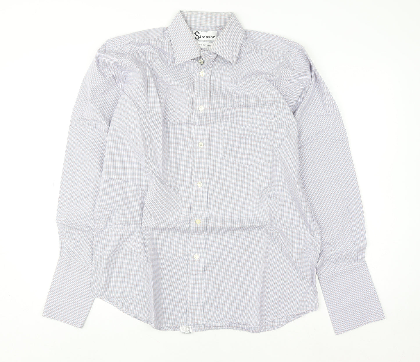 Simpson Piccadilly Men's Blue Check Cotton Long Sleeve Button-Up Shirt 15 M