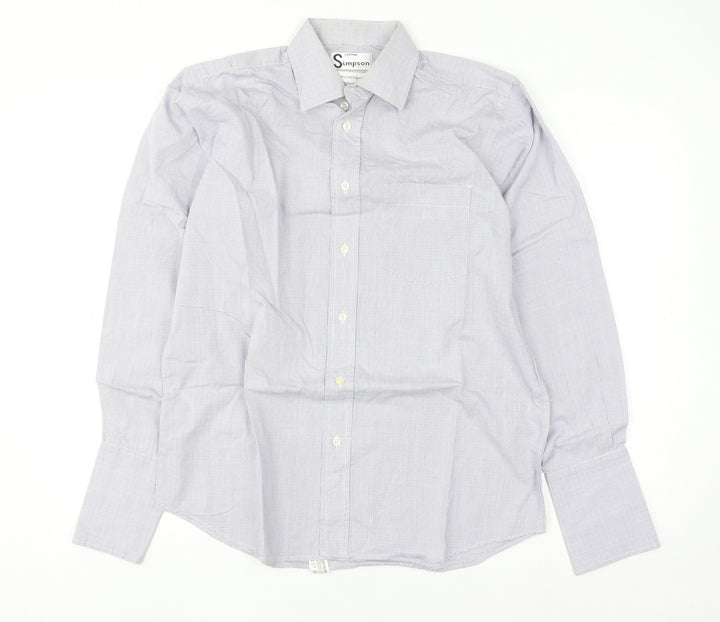 Simpson Piccadilly Men's Blue Check Cotton Long Sleeve Button-Up Shirt 15 M