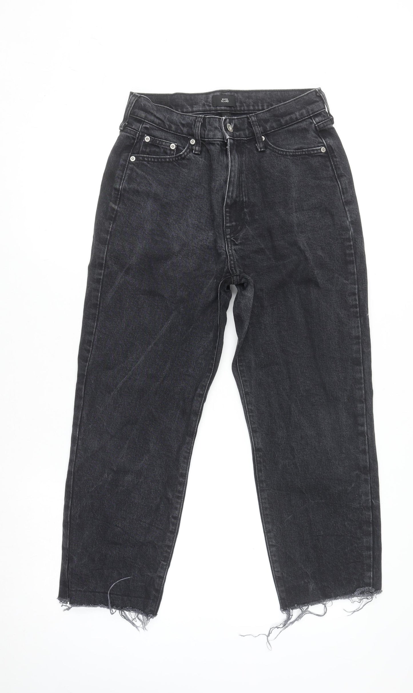 River Island Women’s Black Mom Jeans Size 10 High Rise Distressed Denim