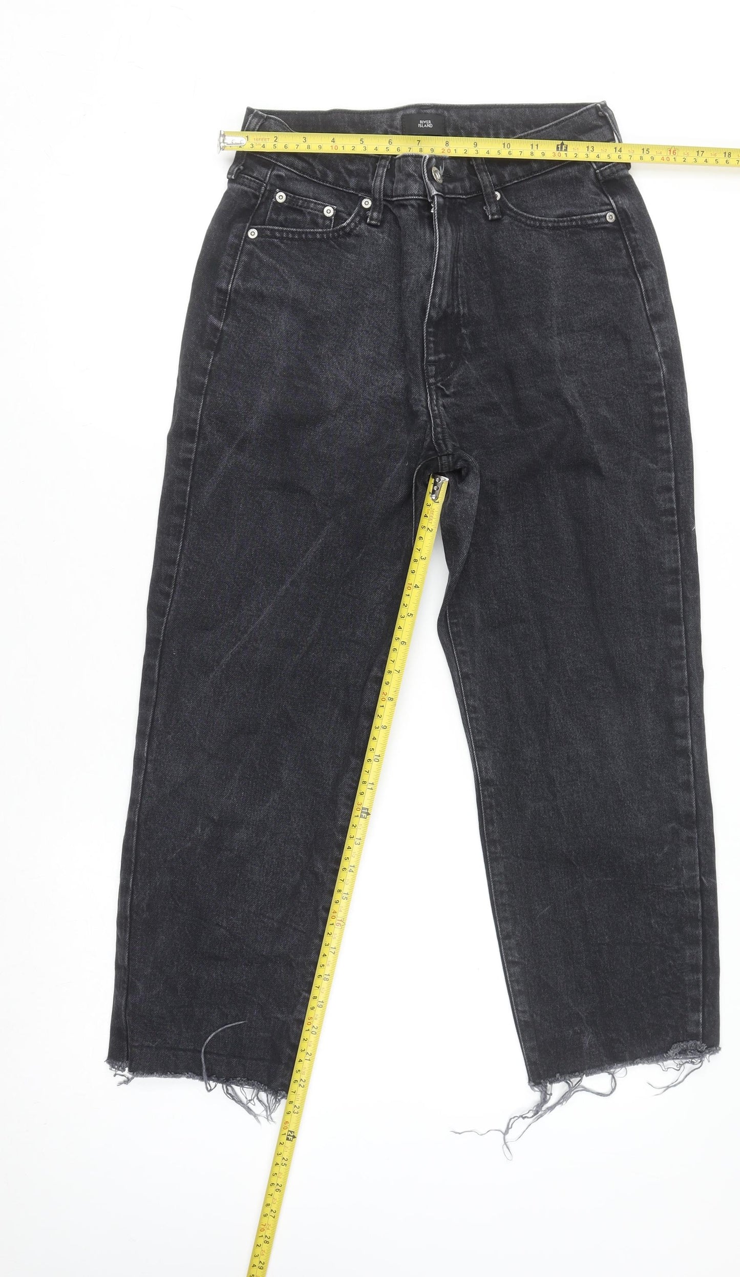 River Island Women’s Black Mom Jeans Size 10 High Rise Distressed Denim
