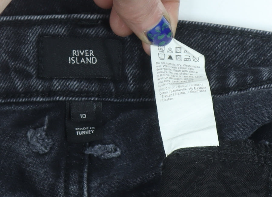 River Island Women’s Black Mom Jeans Size 10 High Rise Distressed Denim