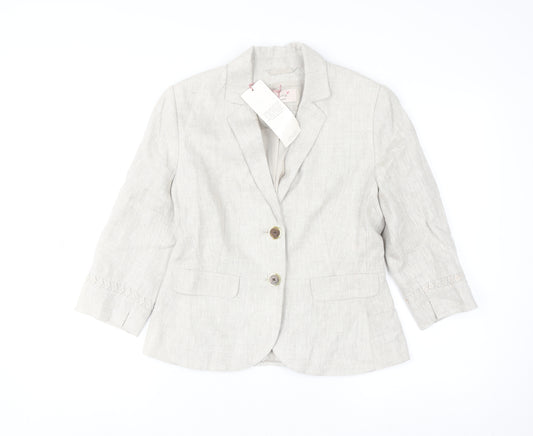Marks and Spencer Women Beige Linen Blazer Jacket UK 10 Classic Style