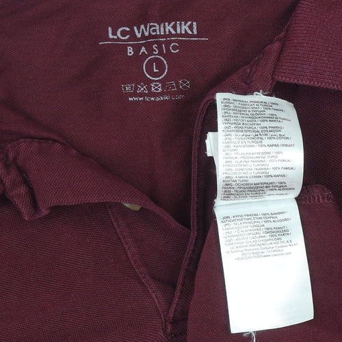 LC Waikiki Men's Red Cotton Short Sleeve Polo Shirt Size L