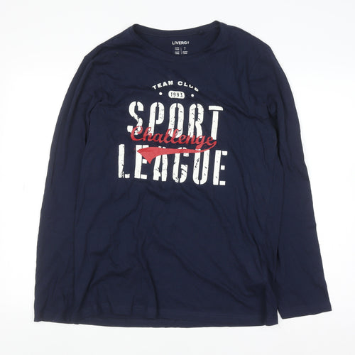 Livergy Men's Blue Long Sleeve Sport League Cotton T-Shirt Size S