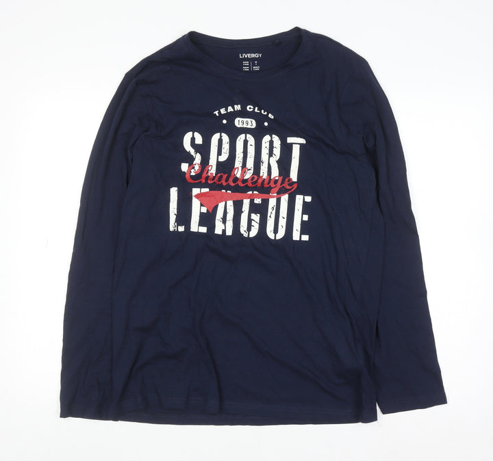 Livergy Men's Blue Long Sleeve Sport League Cotton T-Shirt Size S